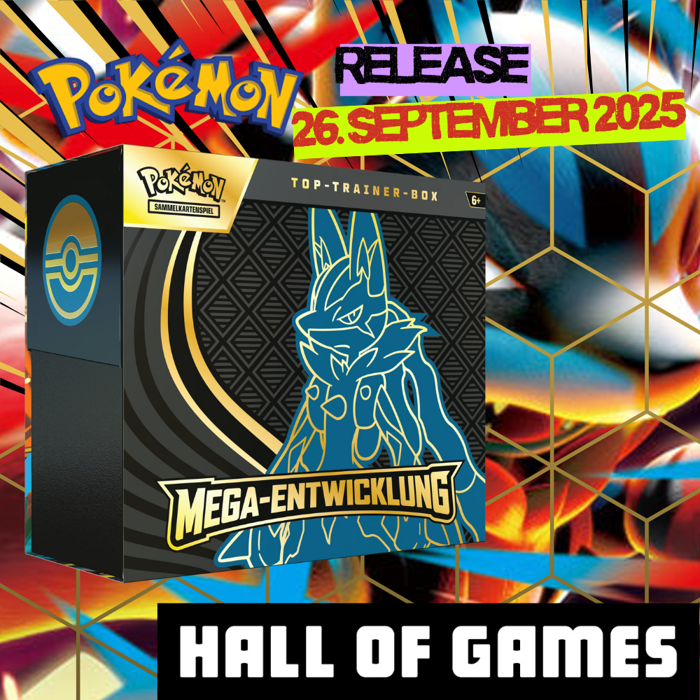 Pokémon Mega-Entwicklung Lucario Top Trainer Box Deutsch Release: 26.09.2025.
